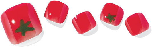 ohora Semi Cured Gel Pedi Strips (P Cherry Tomato) - Works with Any Lamps, Salon-Quality, Long Lasting, Easy to Apply & Remove - Includes 2 Prep Pads, Nail File & Wooden Stick