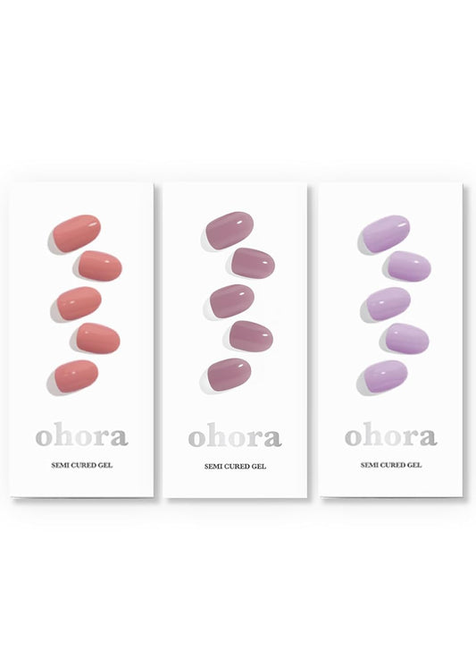 ohora Bundle Set (Berry Trio) - N Bare Plum, N Blueberry Jam, N Ash Pink Semi-Cured Gel Nail Strips, Works with any UV/LED Lamps, Salon-Quality, Long Lasting, Easy to Apply & Remove