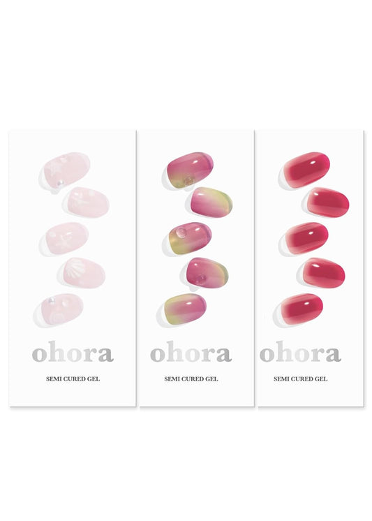 ohora Semi Cured Gel Nail Set of 3 (N Seashell Love & N Juicy Grape & N Hibiscus Jelly) - Professional Salon-Quality Nail Care - Easy to Use, Comfortable Curing, and Easy to Remove