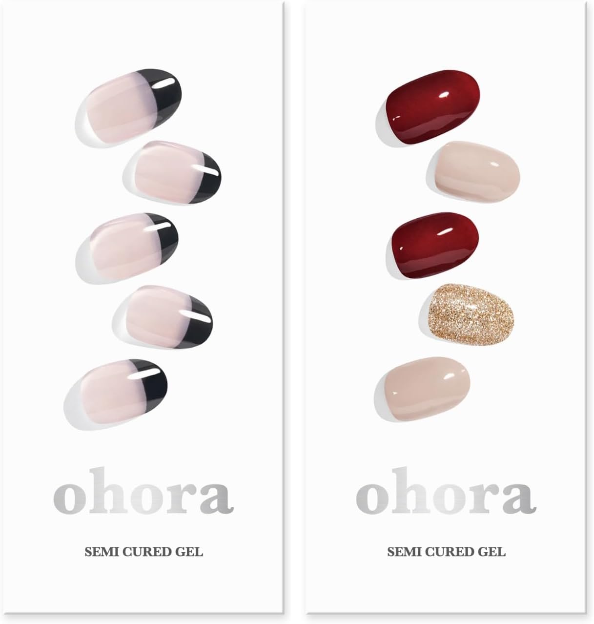 ohora Semi Cured Gel Nail Strips (N Chic French N Rosewood) - Works with Any Lamps, Salon-Quality, Long Lasting, Easy to Apply & Remove - Includes 2 Prep Pads, Nail File & Wooden Stick