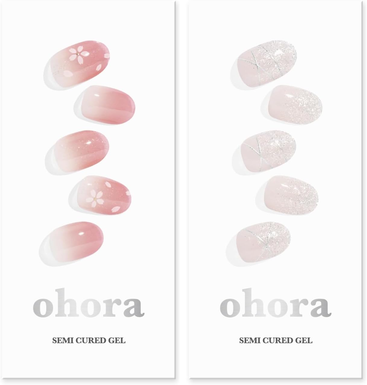 ohora Semi Cured Gel Nail Strips (N Blossom N Dress Up) - Works with Any Lamps, Salon-Quality, Long Lasting, Easy to Apply & Remove - Includes 2 Prep Pads, Nail File & Wooden Stick