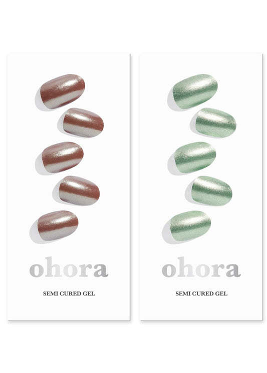 ohora Semi Cured Gel Nail Set of 2 (N Chocolate Chrome & N Matcha Chrome) - Professional Salon-Quality Nail Care - Easy to Use, Comfortable Curing, and Easy to Remove