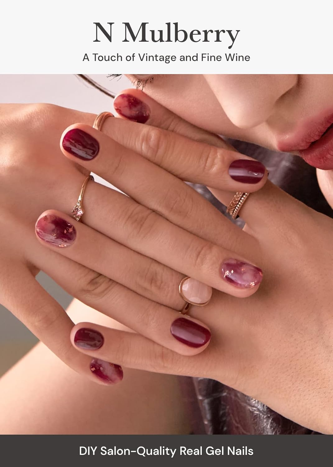 ohora Semi Cured Gel Nail Strips (N Mulberry) - Red, Ombre, Works with Any UV/LED Lamps, Salon-Quality, Long Lasting, Easy to Apply & Remove - Includes 2 Prep Pads, Nail File & Wooden Stick