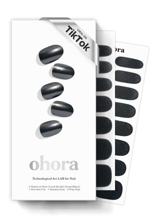 ohora Semi Cured Gel Nail Strips (N Boba Chrome) - Works with Any Nail Lamps, Salon-Quality, Long Lasting, Easy to Apply & Remove - Includes 2 Prep Pads, Nail File & Wooden Stick