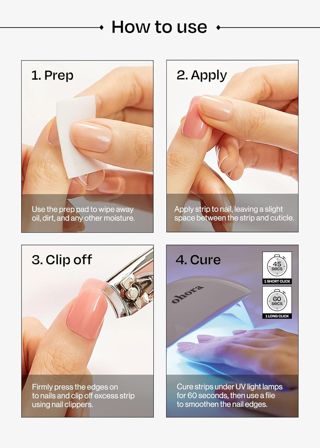 ohora Semi Cured Gel Nail Strips (N Boba Chrome) - Works with Any Nail Lamps, Salon-Quality, Long Lasting, Easy to Apply & Remove - Includes 2 Prep Pads, Nail File & Wooden Stick
