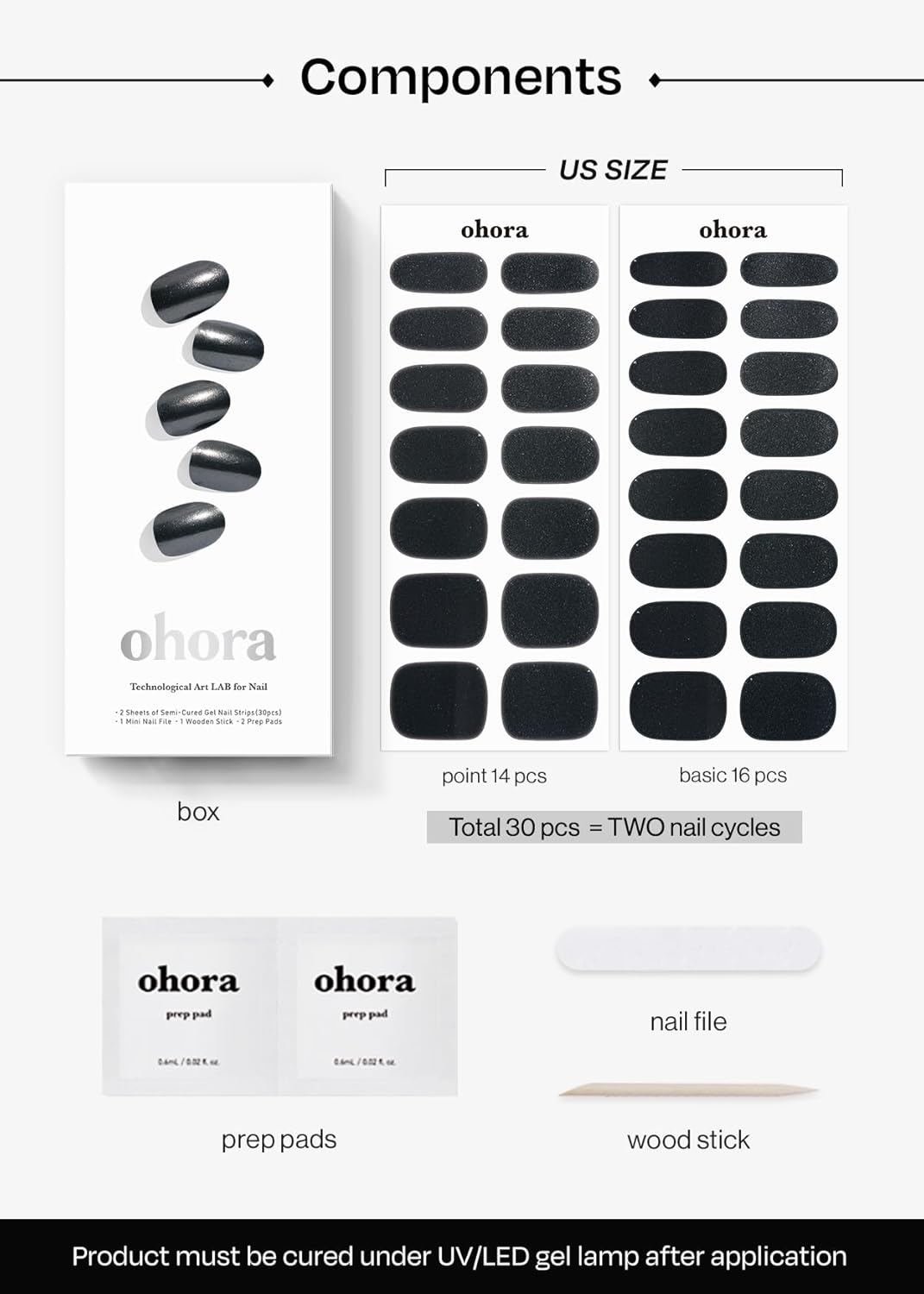 ohora Semi Cured Gel Nail Strips (N Boba Chrome) - Works with Any Nail Lamps, Salon-Quality, Long Lasting, Easy to Apply & Remove - Includes 2 Prep Pads, Nail File & Wooden Stick