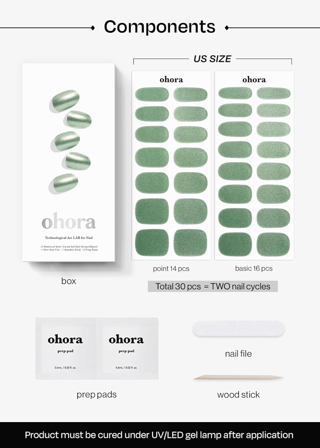 ohora Semi Cured Gel Nail Set of 2 (N Chocolate Chrome & N Matcha Chrome) - Professional Salon-Quality Nail Care - Easy to Use, Comfortable Curing, and Easy to Remove