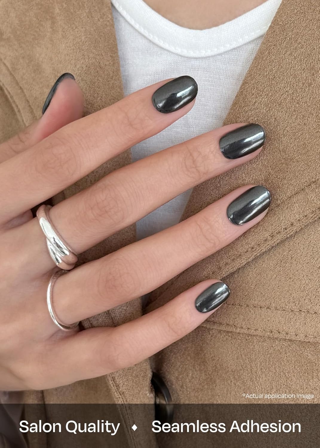 ohora Semi Cured Gel Nail Strips (N Boba Chrome) - Works with Any Nail Lamps, Salon-Quality, Long Lasting, Easy to Apply & Remove - Includes 2 Prep Pads, Nail File & Wooden Stick