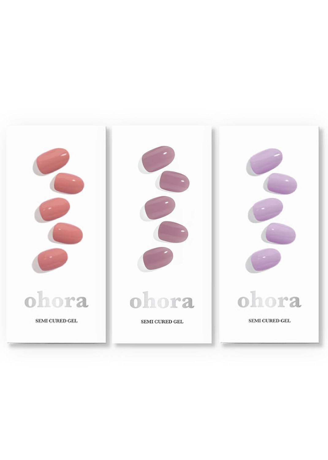 ohora Bundle Set (Berry Trio) - N Bare Plum, N Blueberry Jam, N Ash Pink Semi-Cured Gel Nail Strips, Works with any UV/LED Lamps, Salon-Quality, Long Lasting, Easy to Apply & Remove